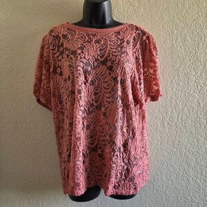 Torrid Peach Sheer Lace Top